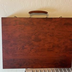 Wood Vietnamese Artist's Carrying Case Filled With Art Tools, Paints, Crayons +